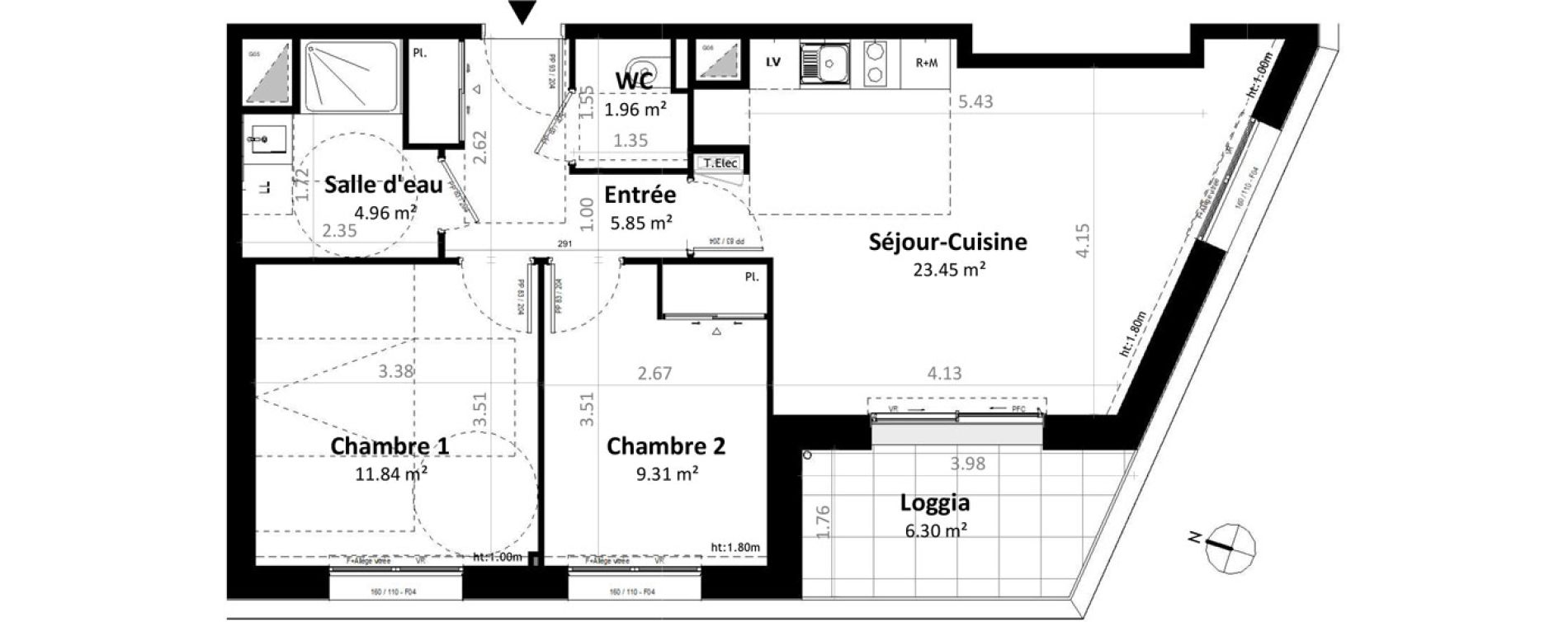 Appartement T3 de 57,38 m2 &agrave; G&eacute;vez&eacute; Centre