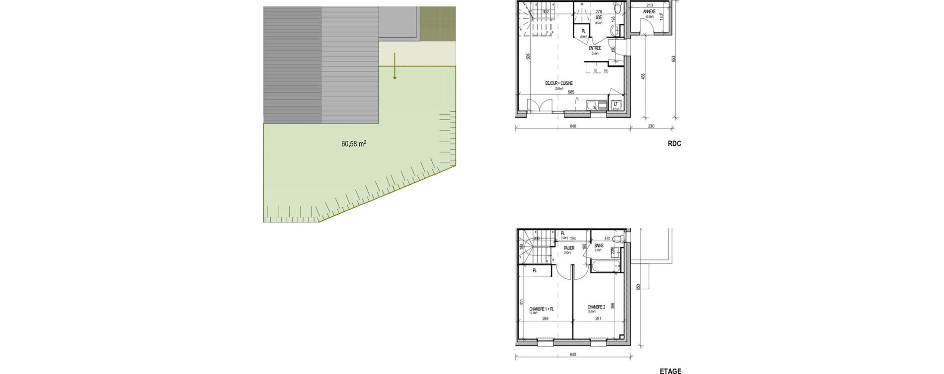 Duplex T3 de 62,66 m2 &agrave; Irodou&euml;r Centre
