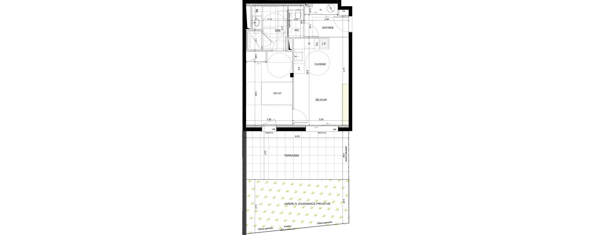 Appartement T2 de 43,03 m2 &agrave; La Chapelle-Des-Fougeretz Centre