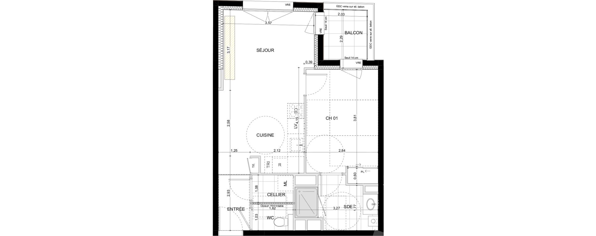 Appartement T2 de 45,01 m2 &agrave; La Chapelle-Des-Fougeretz Centre