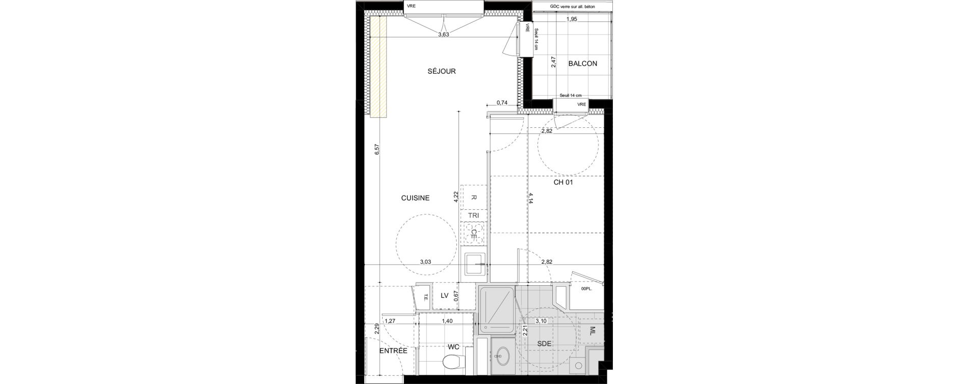 Appartement T2 de 44,39 m2 &agrave; La Chapelle-Des-Fougeretz Centre