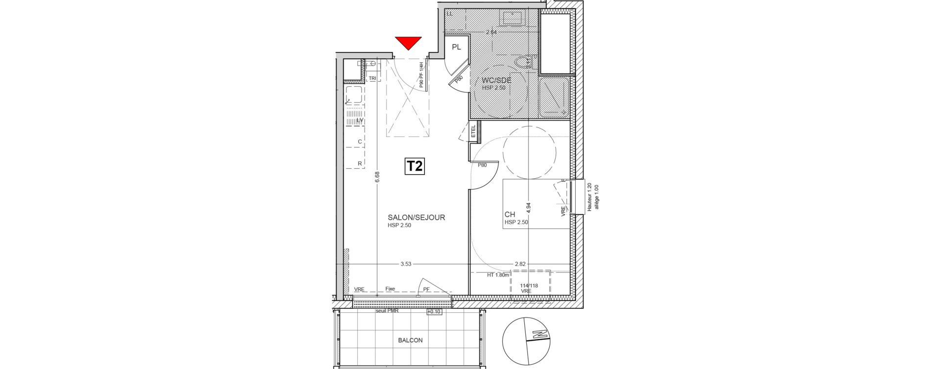 Appartement T2 de 43,82 m2 au Rheu Centre