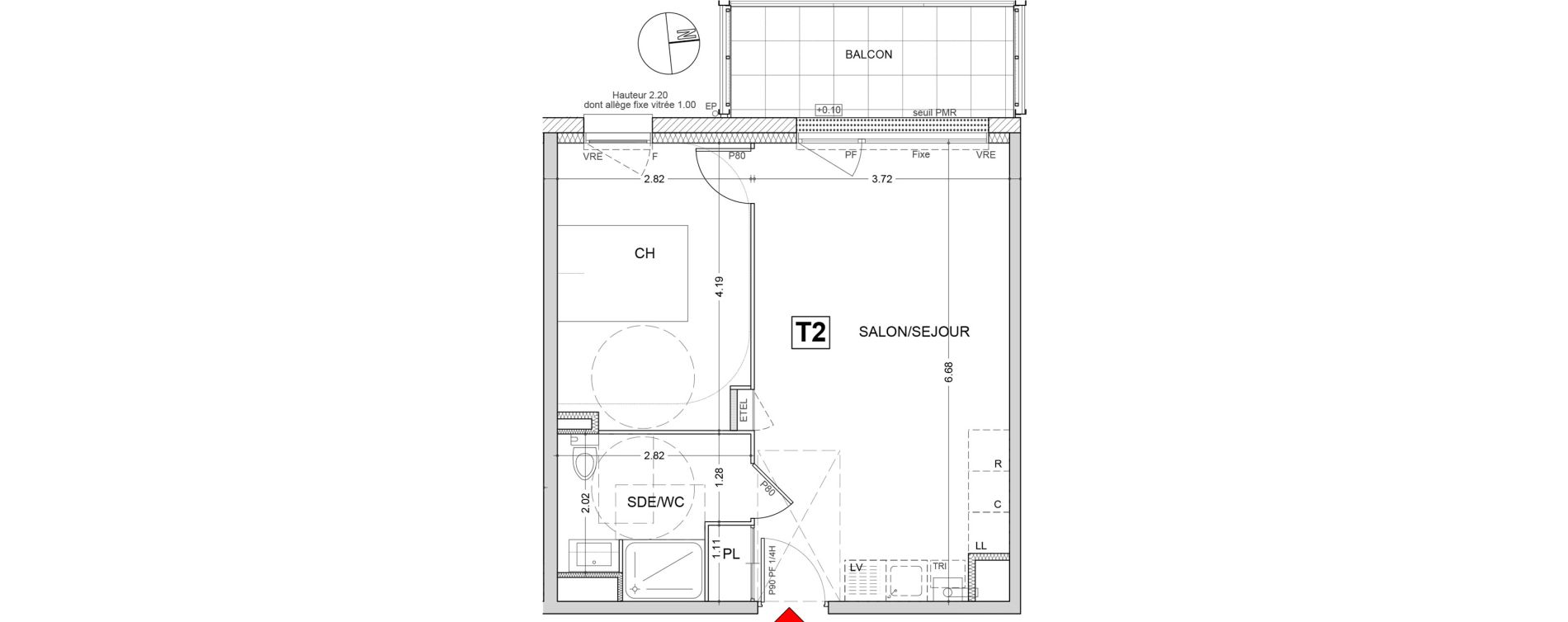 Appartement T2 de 42,27 m2 au Rheu Centre