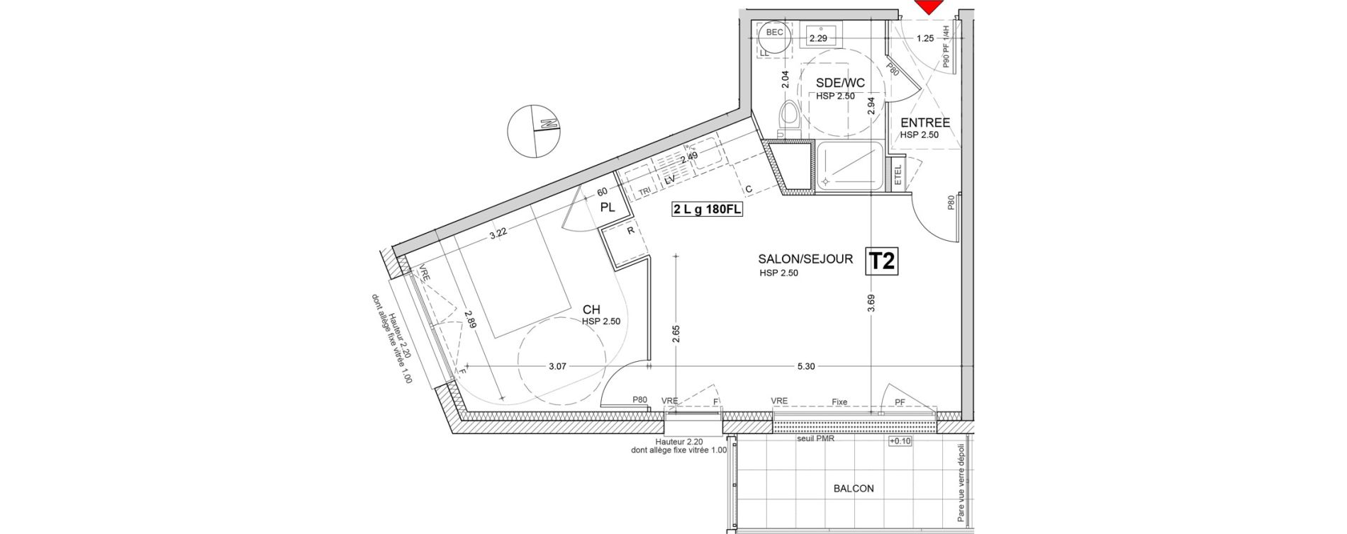 Appartement T2 de 43,86 m2 au Rheu Centre