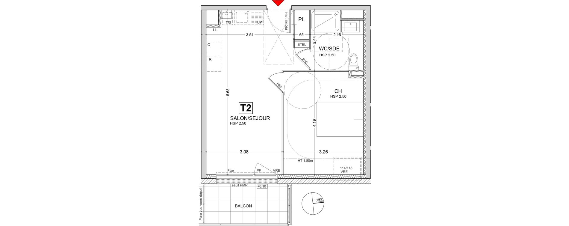 Appartement T2 de 39,55 m2 au Rheu Centre