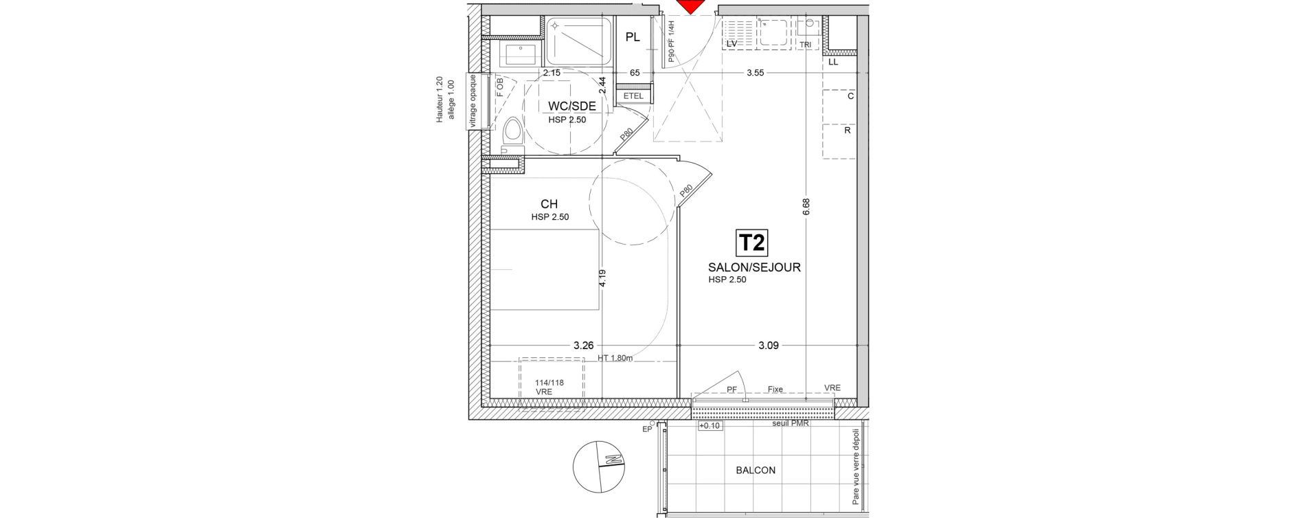 Appartement T2 de 39,62 m2 au Rheu Centre
