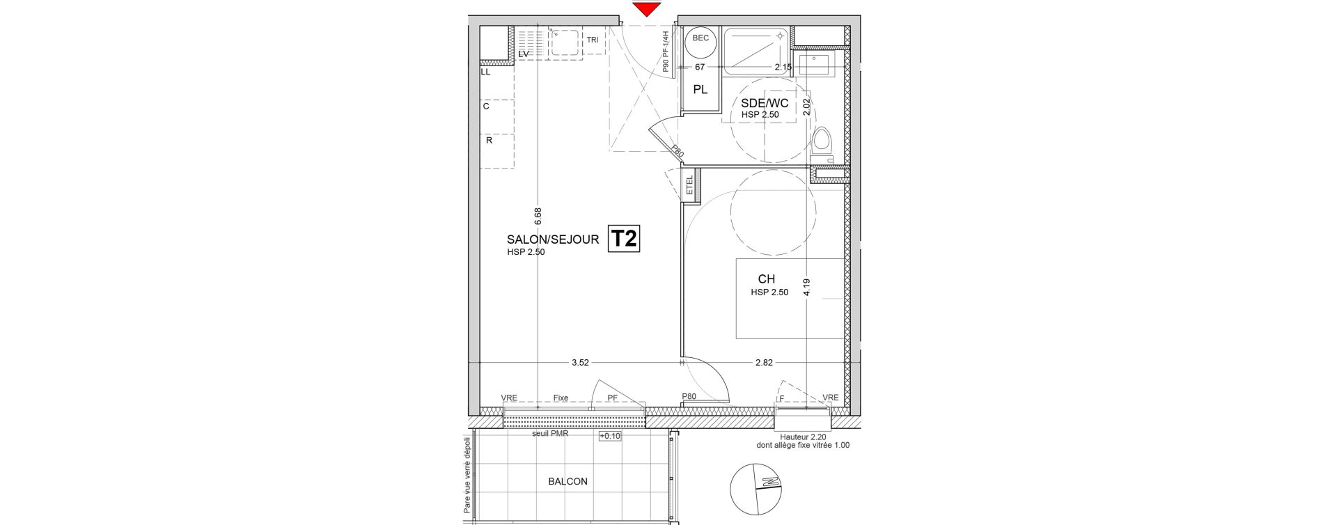 Appartement T2 de 40,92 m2 au Rheu Centre