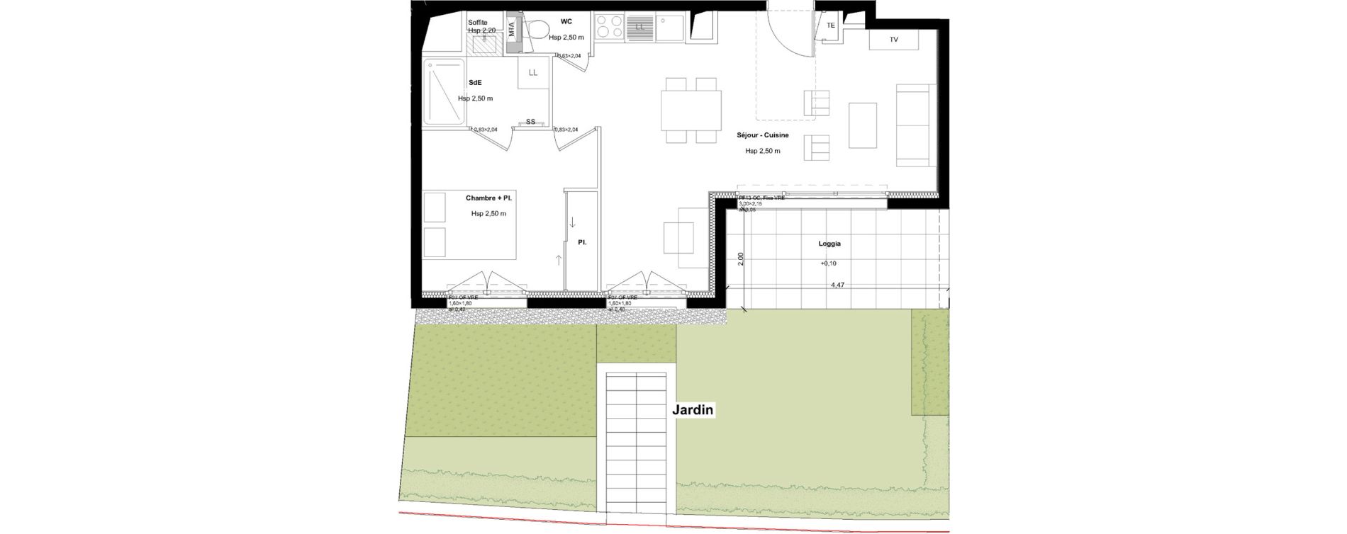 Appartement T2 de 45,38 m2 &agrave; L'Hermitage Centre