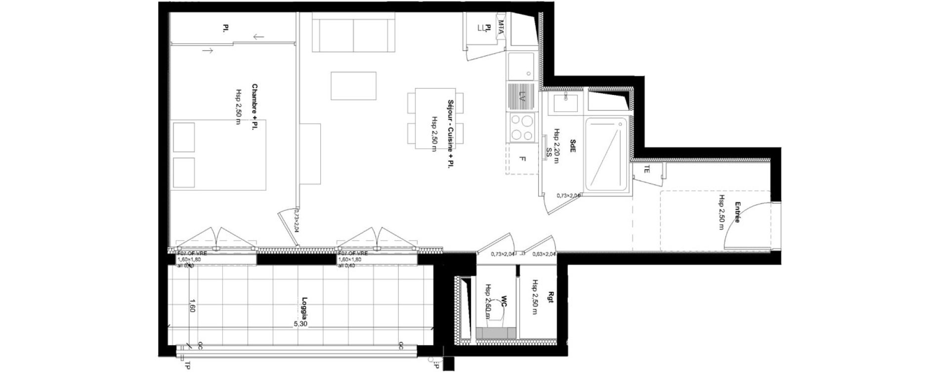 Appartement T2 de 45,88 m2 &agrave; L'Hermitage Centre