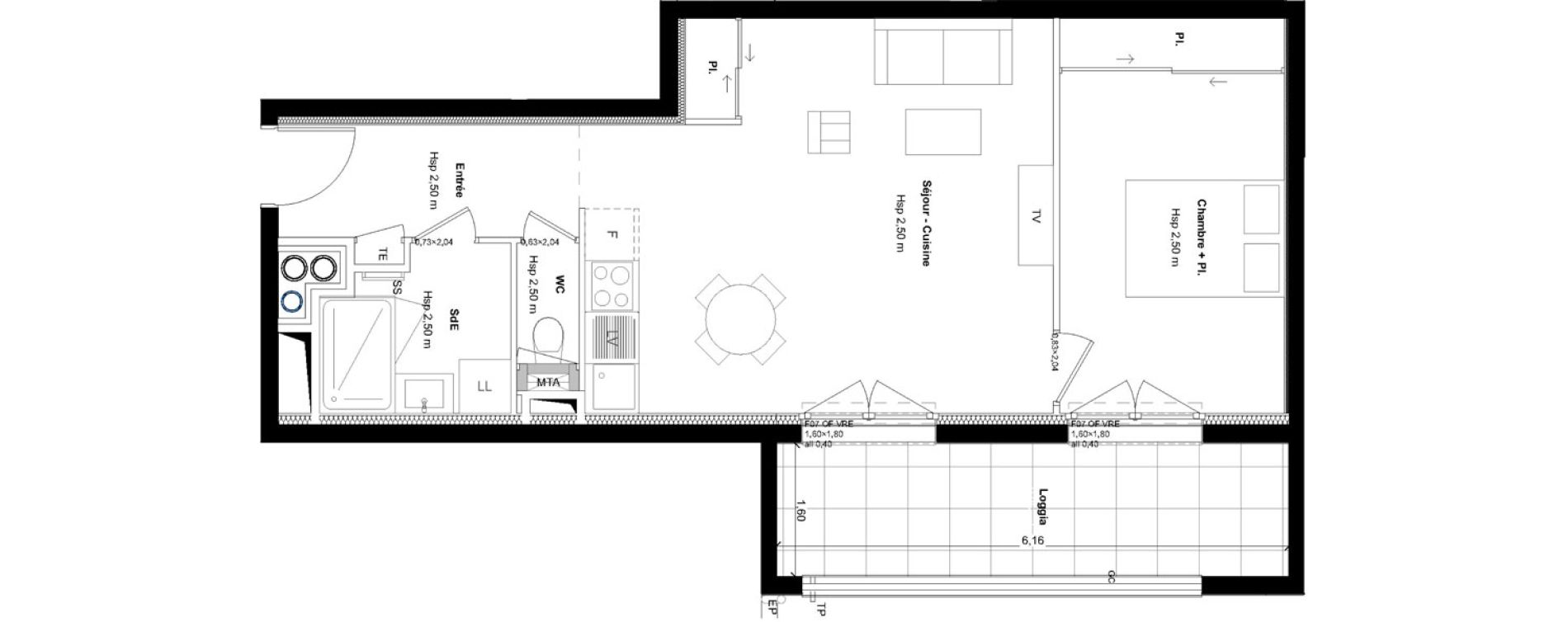 Appartement T2 de 48,34 m2 &agrave; L'Hermitage Centre