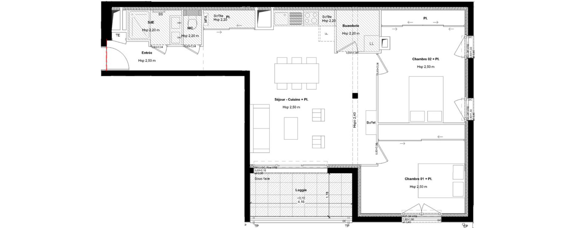 Appartement T3 de 74,99 m2 &agrave; L'Hermitage Centre