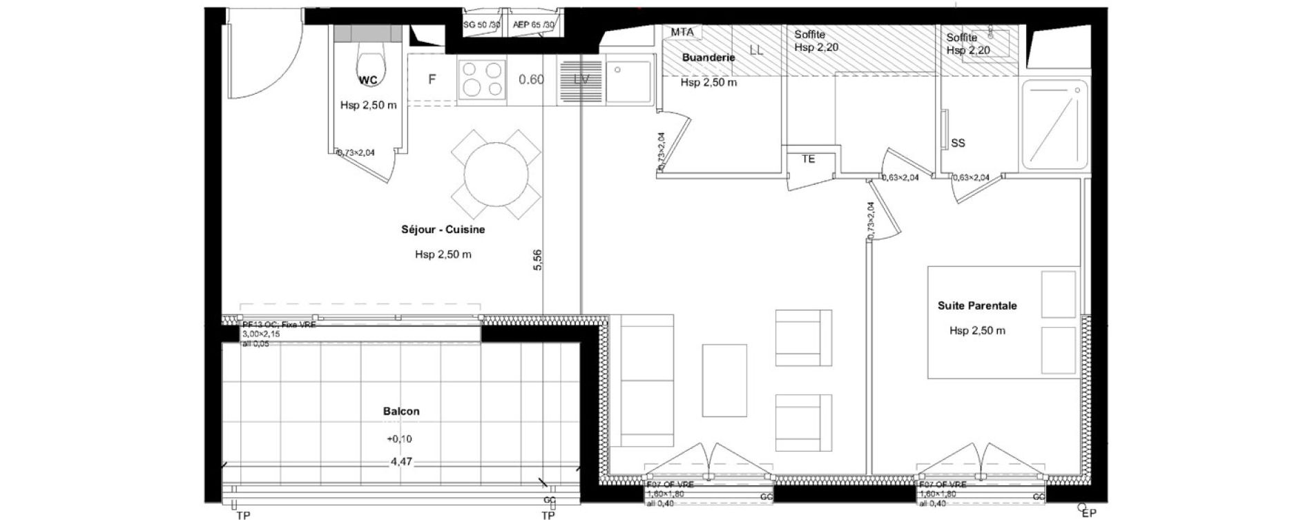 Appartement T2 de 47,80 m2 &agrave; L'Hermitage Centre