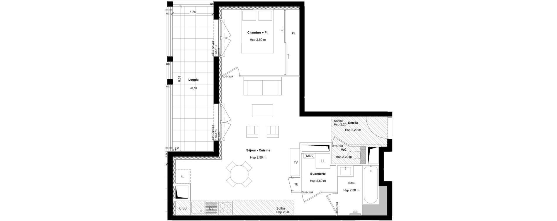 Appartement T2 de 48,72 m2 &agrave; L'Hermitage Centre