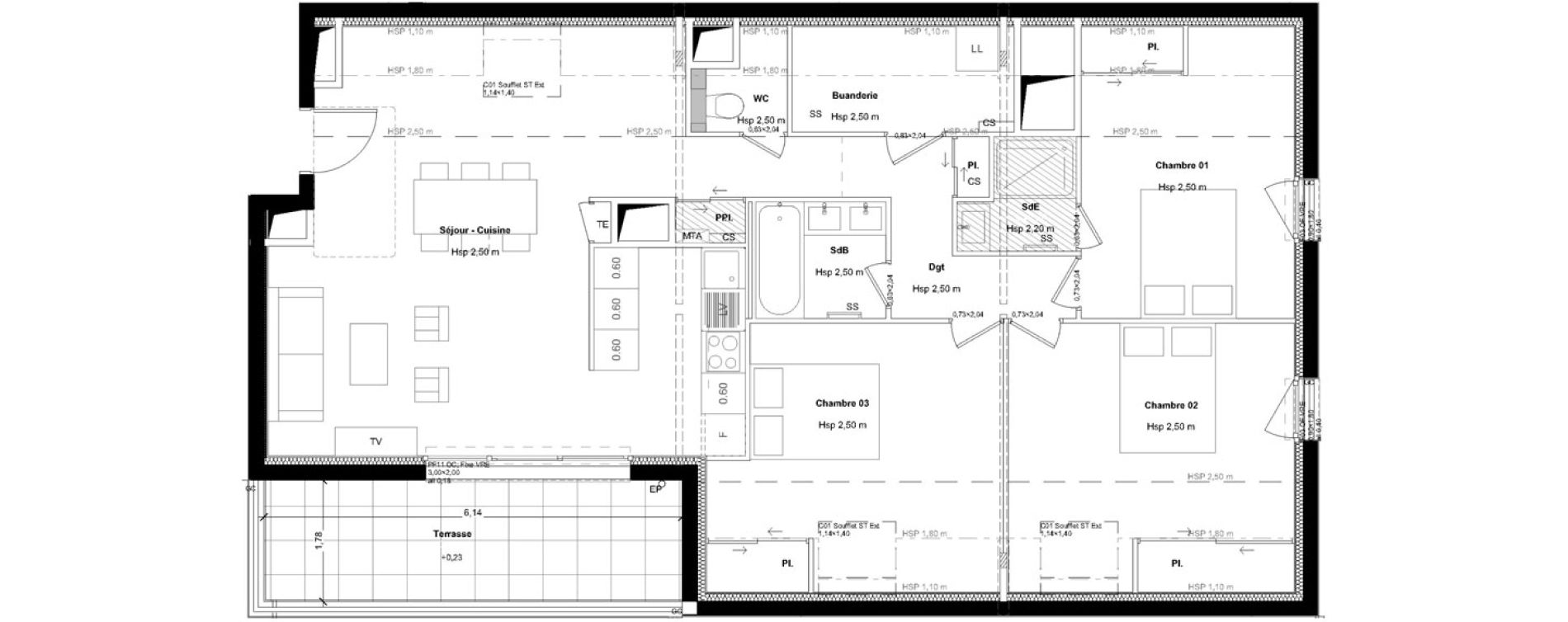 Appartement T4 de 91,16 m2 &agrave; L'Hermitage Centre