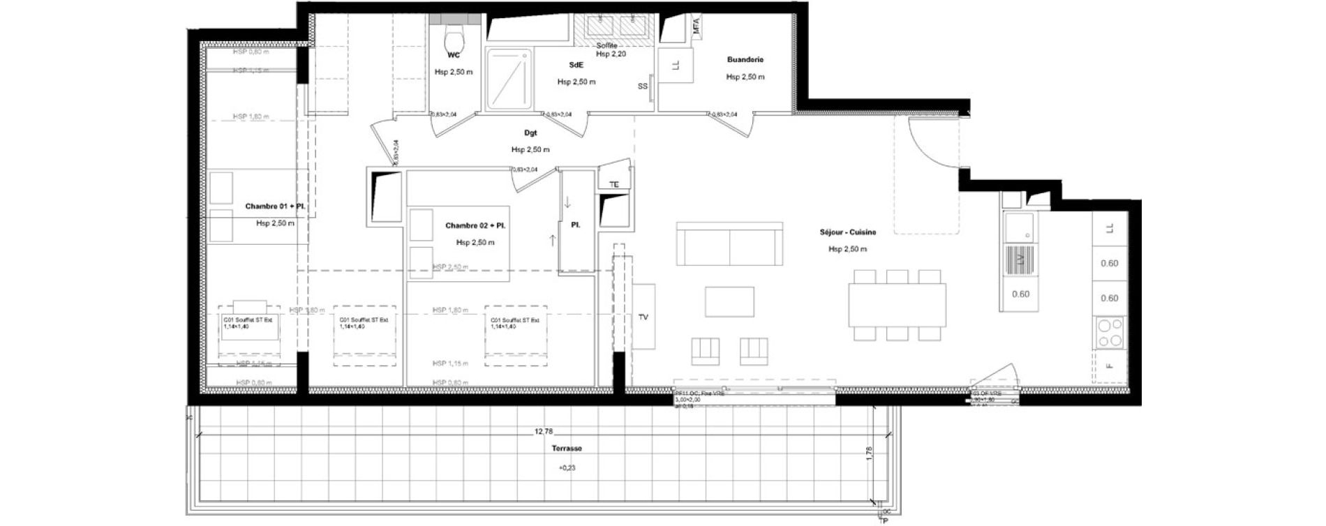 Appartement T3 de 84,06 m2 &agrave; L'Hermitage Centre