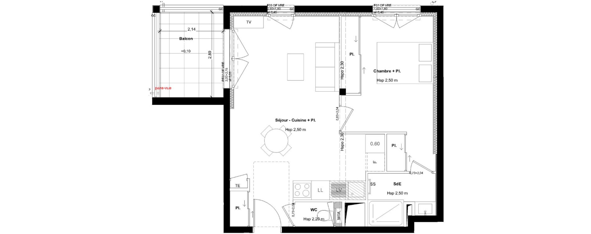 Appartement T2 de 45,91 m2 &agrave; L'Hermitage Centre