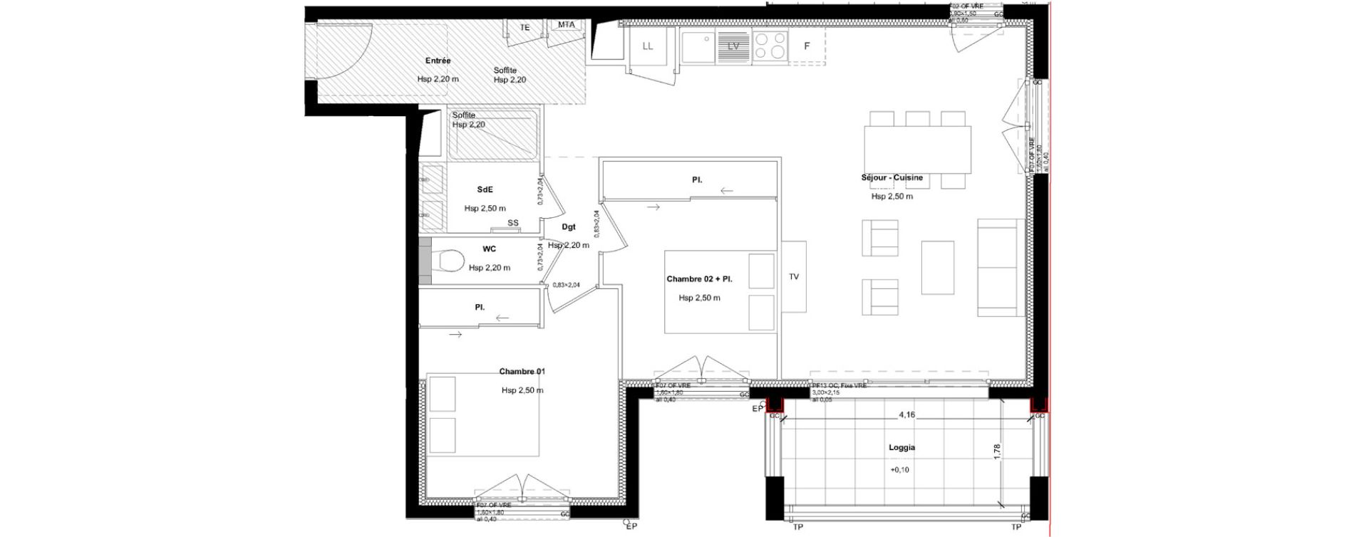 Appartement T3 de 67,37 m2 &agrave; L'Hermitage Centre