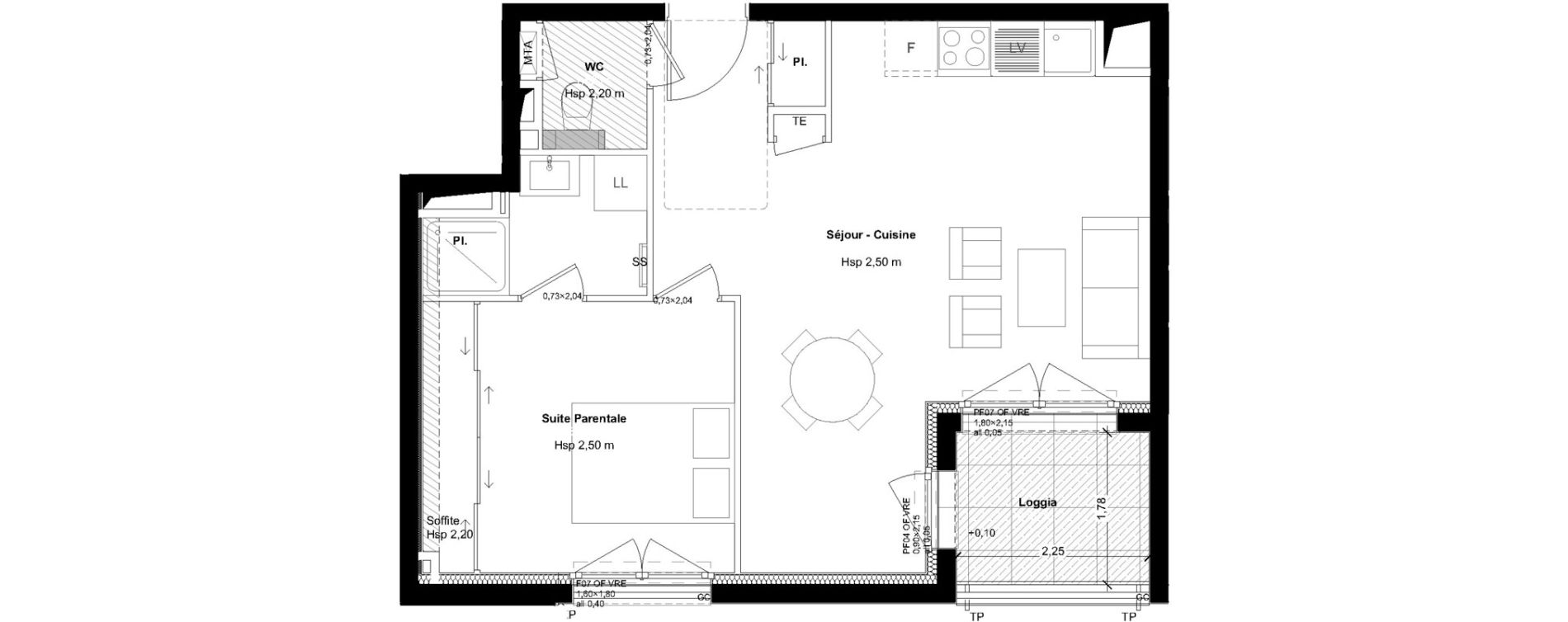 Appartement T2 de 45,04 m2 &agrave; L'Hermitage Centre