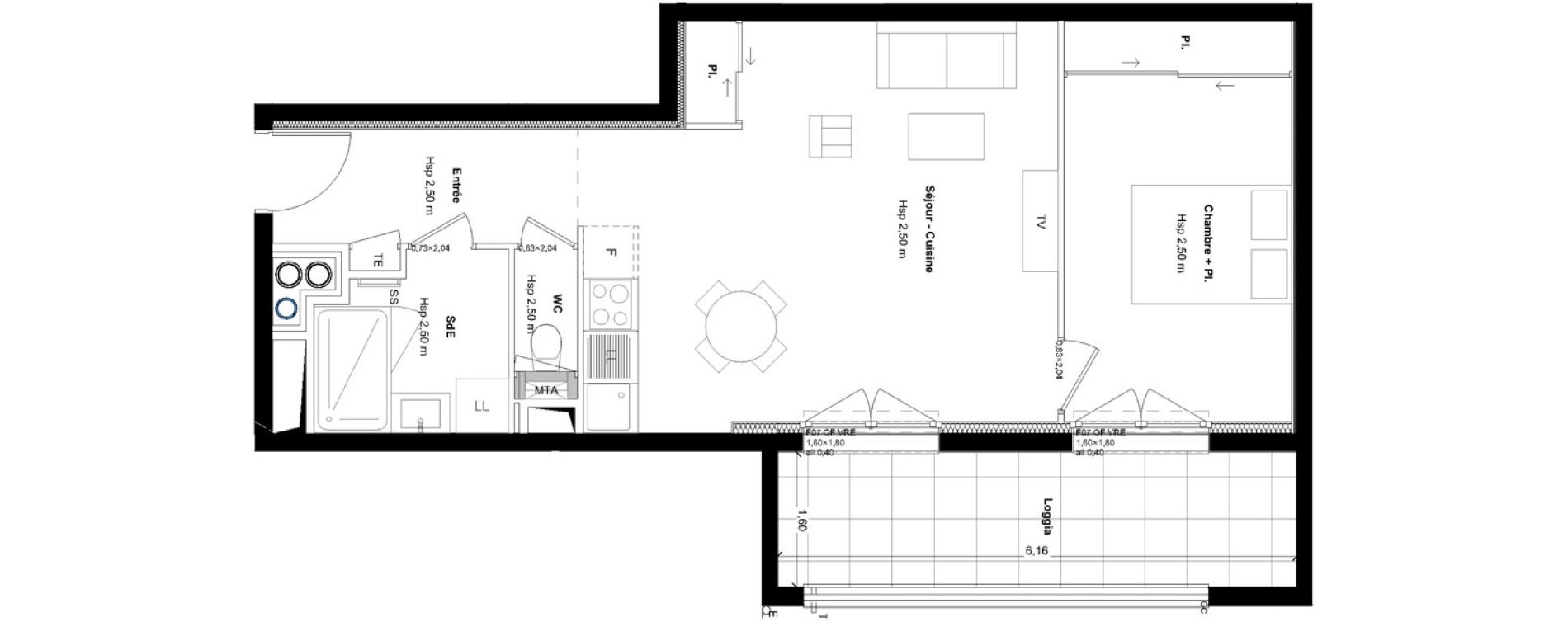 Appartement T2 de 48,76 m2 &agrave; L'Hermitage Centre