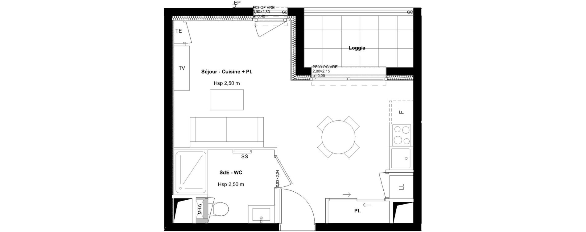 Appartement T1 de 28,08 m2 &agrave; L'Hermitage Centre