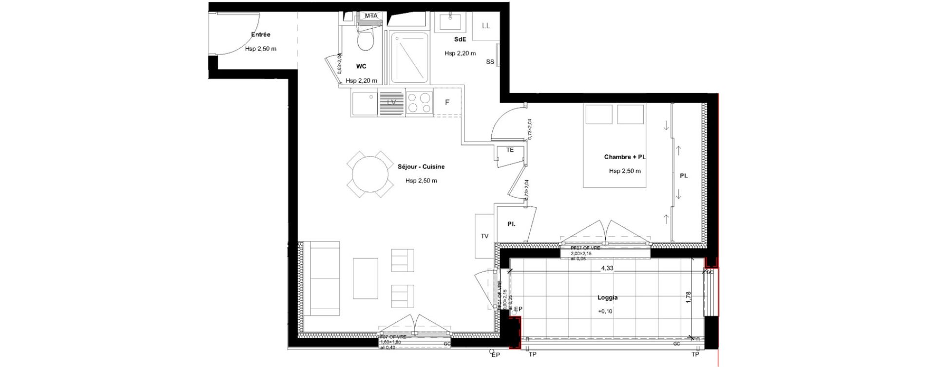 Appartement T2 de 45,94 m2 &agrave; L'Hermitage Centre