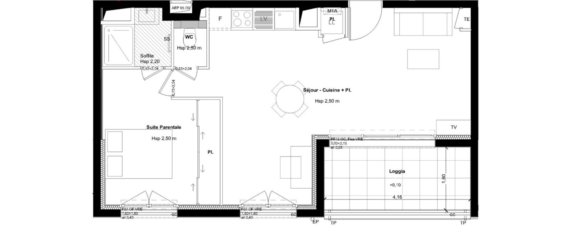 Appartement T2 de 47,53 m2 &agrave; L'Hermitage Centre