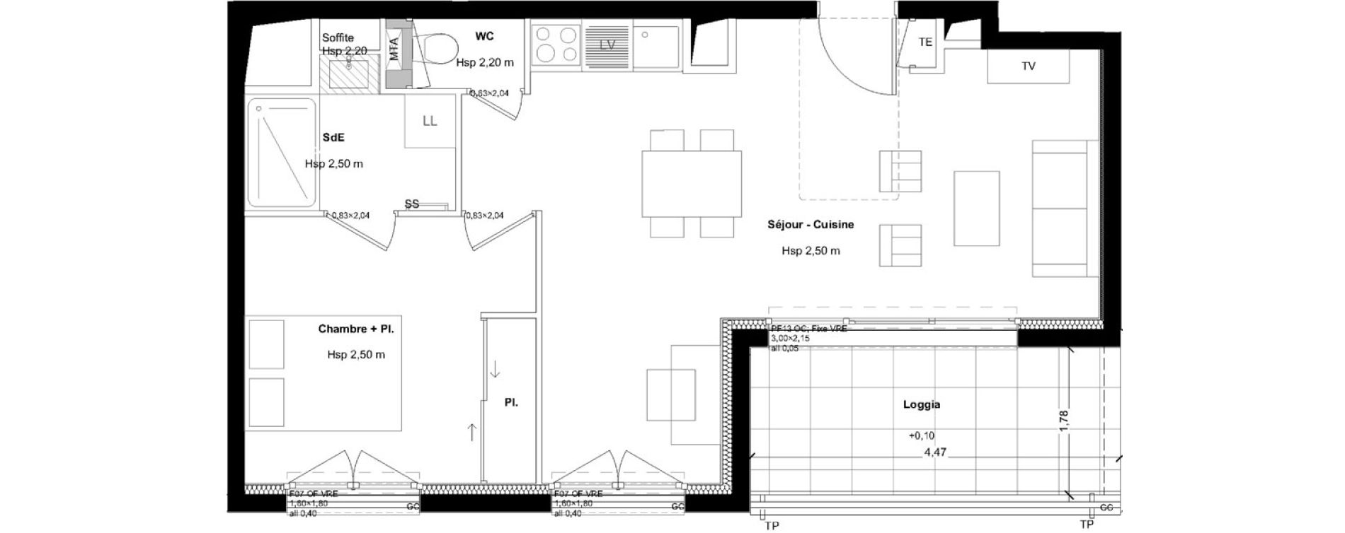 Appartement T2 de 45,32 m2 &agrave; L'Hermitage Centre