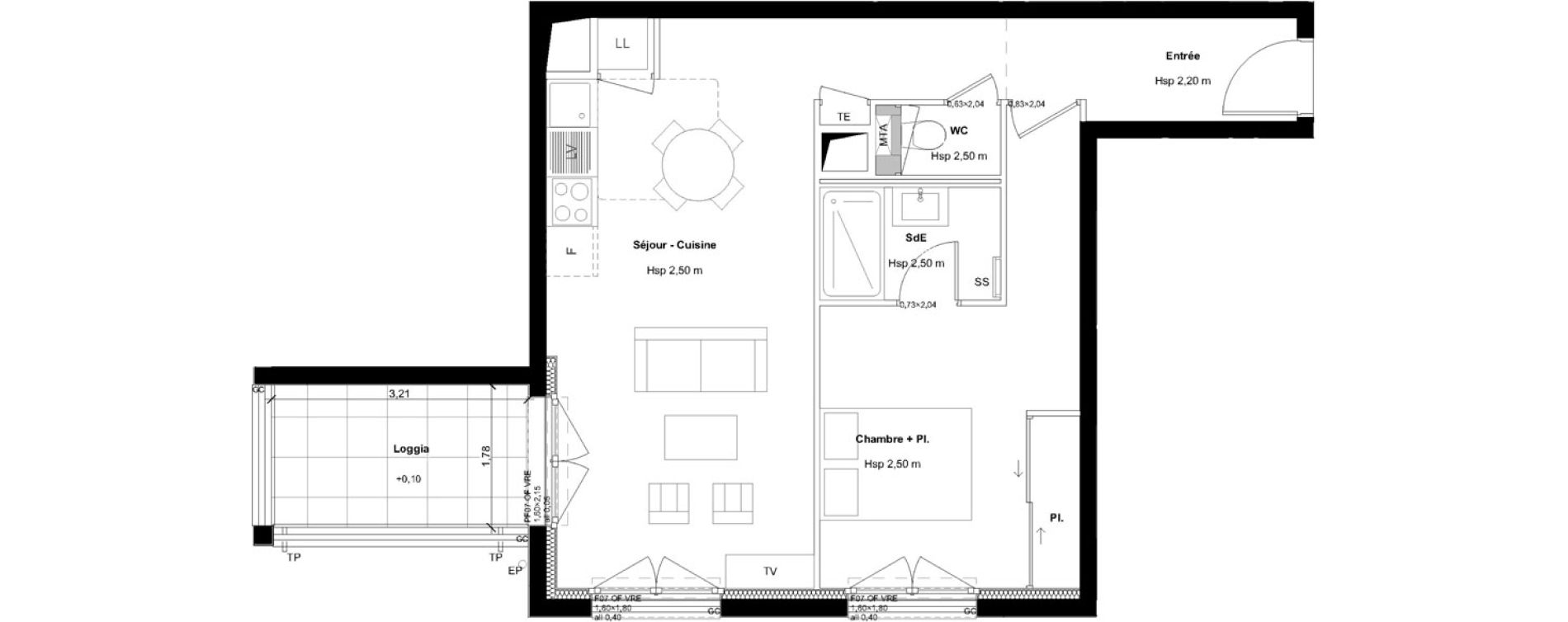 Appartement T2 de 47,91 m2 &agrave; L'Hermitage Centre