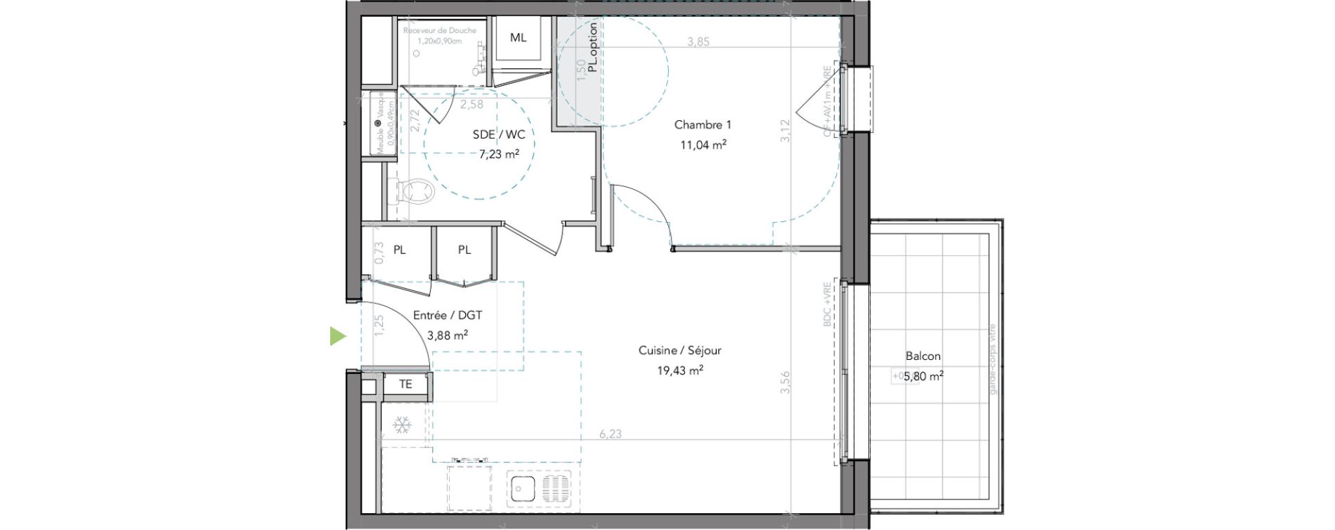 Appartement T2 de 41,58 m2 &agrave; Liffr&eacute; Centre