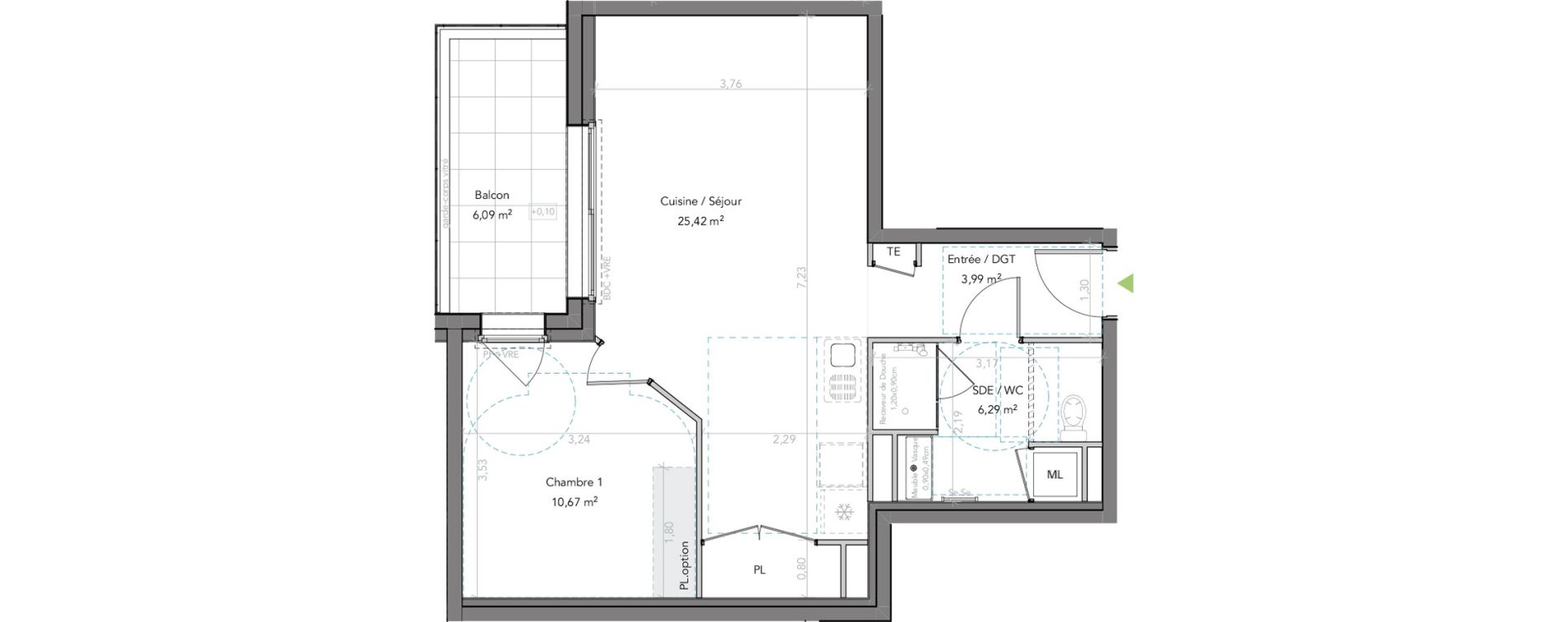 Appartement T2 de 46,37 m2 &agrave; Liffr&eacute; Centre