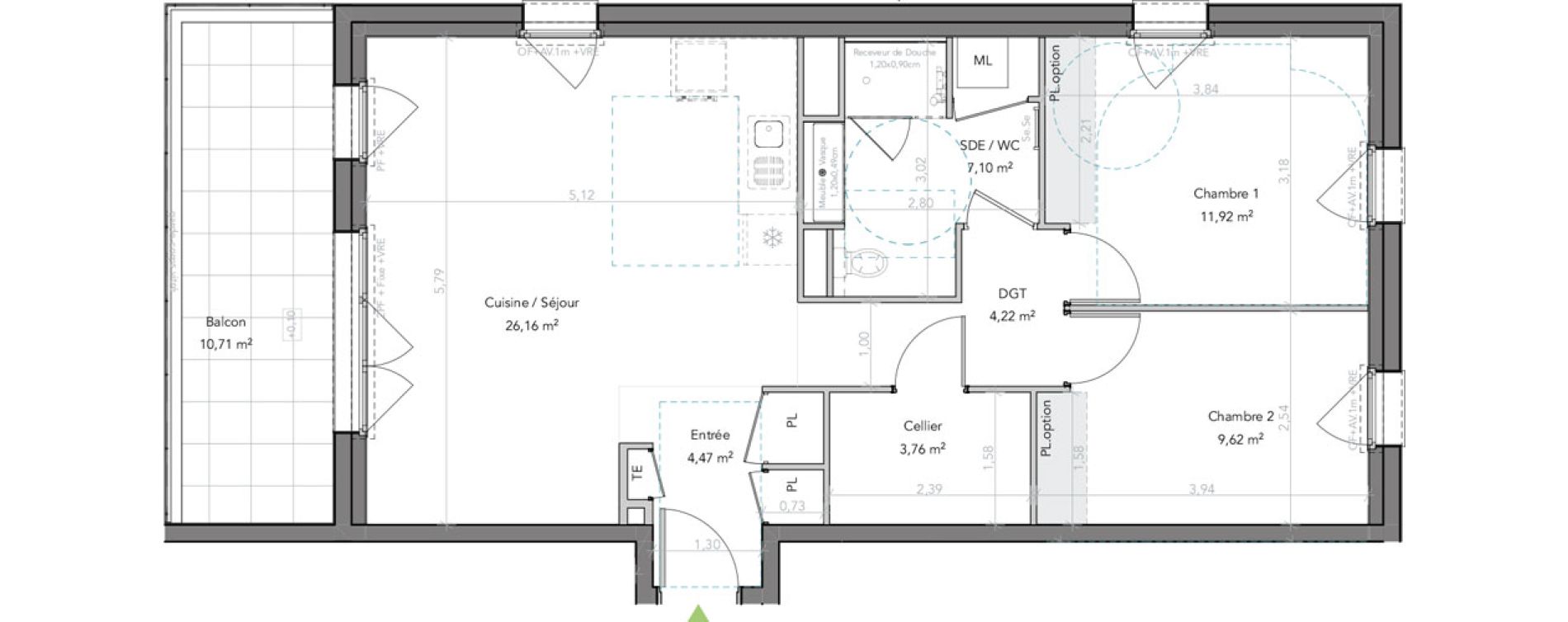 Appartement T3 de 67,25 m2 &agrave; Liffr&eacute; Centre