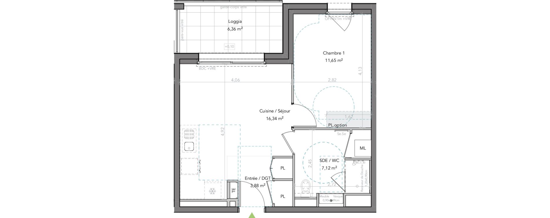 Appartement T2 de 38,99 m2 &agrave; Liffr&eacute; Centre