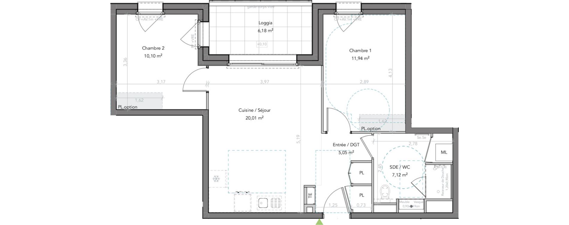 Appartement T3 de 54,22 m2 &agrave; Liffr&eacute; Centre