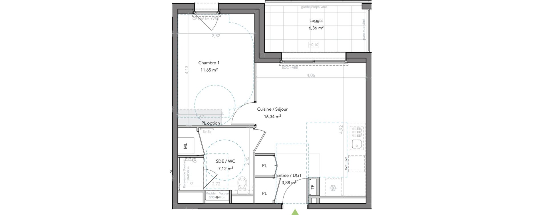 Appartement T2 de 38,99 m2 &agrave; Liffr&eacute; Centre