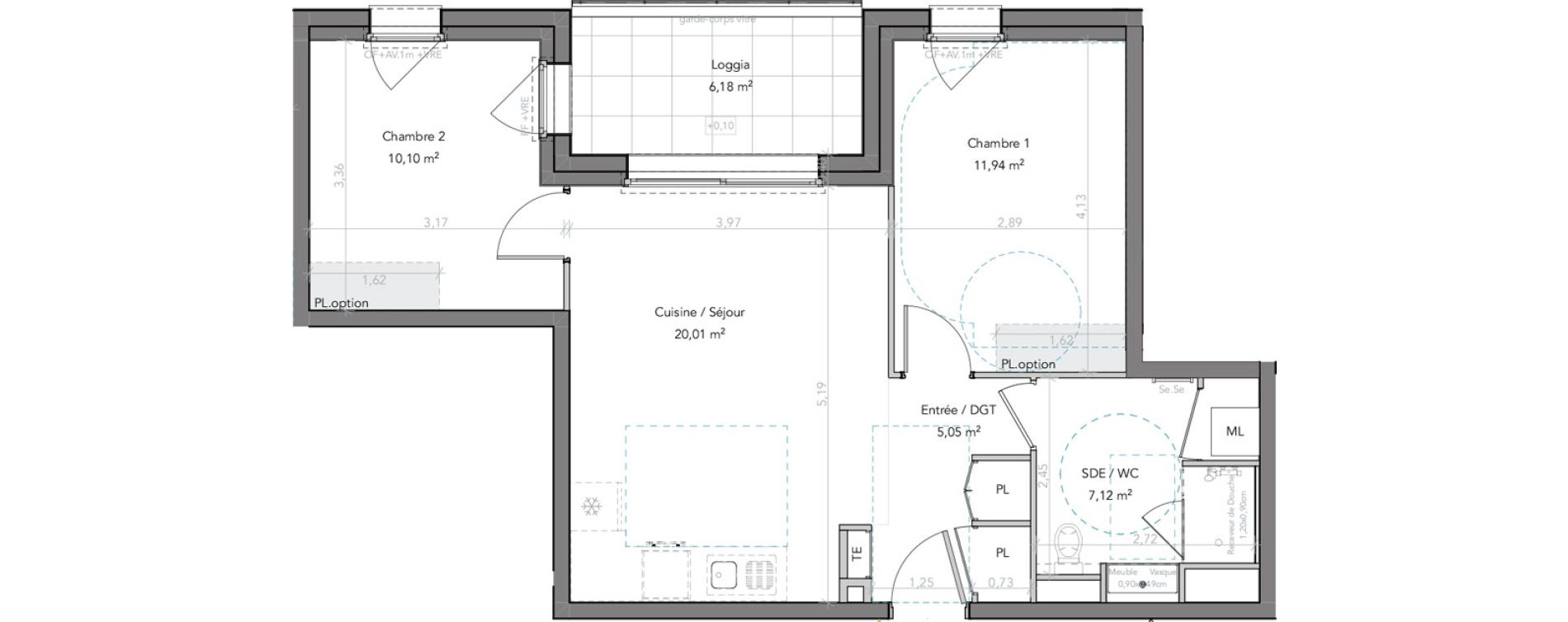 Appartement T3 de 54,22 m2 &agrave; Liffr&eacute; Centre