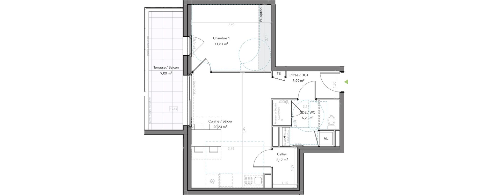 Appartement T2 de 44,48 m2 &agrave; Liffr&eacute; Centre