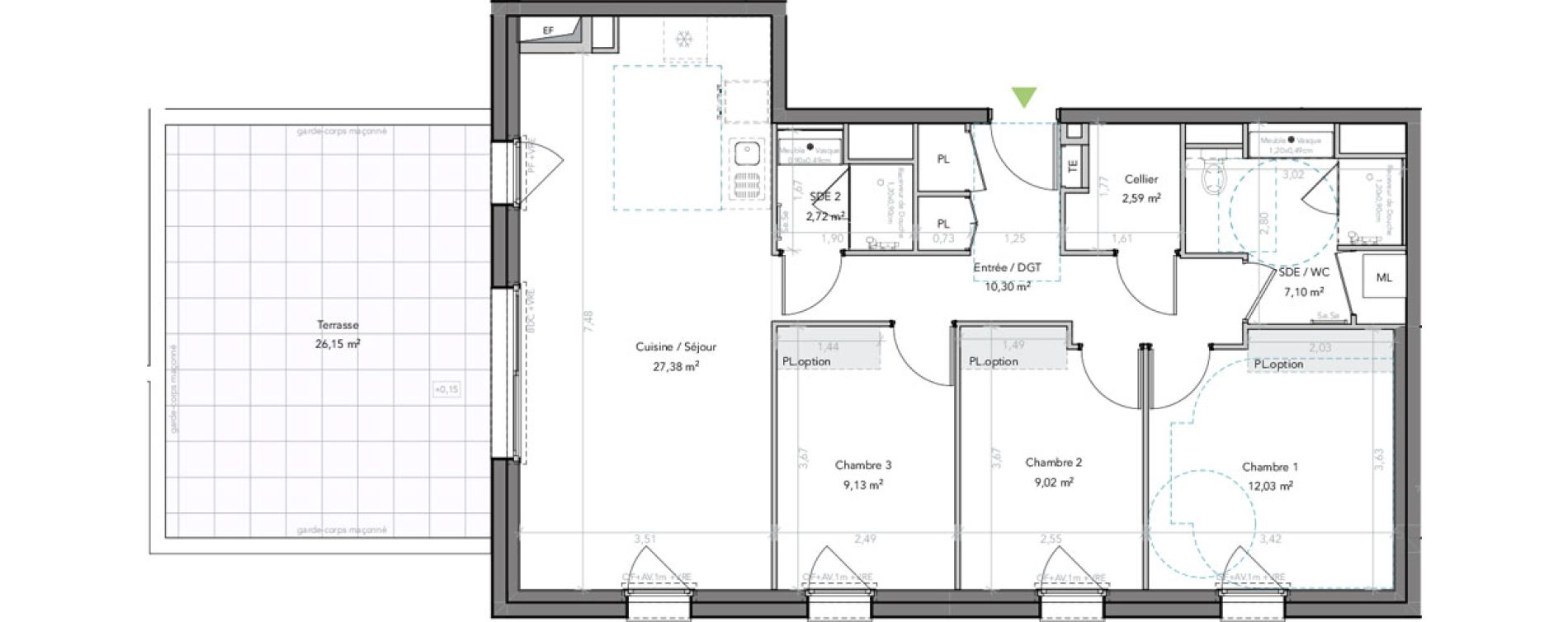 Appartement T4 de 80,27 m2 &agrave; Liffr&eacute; Centre