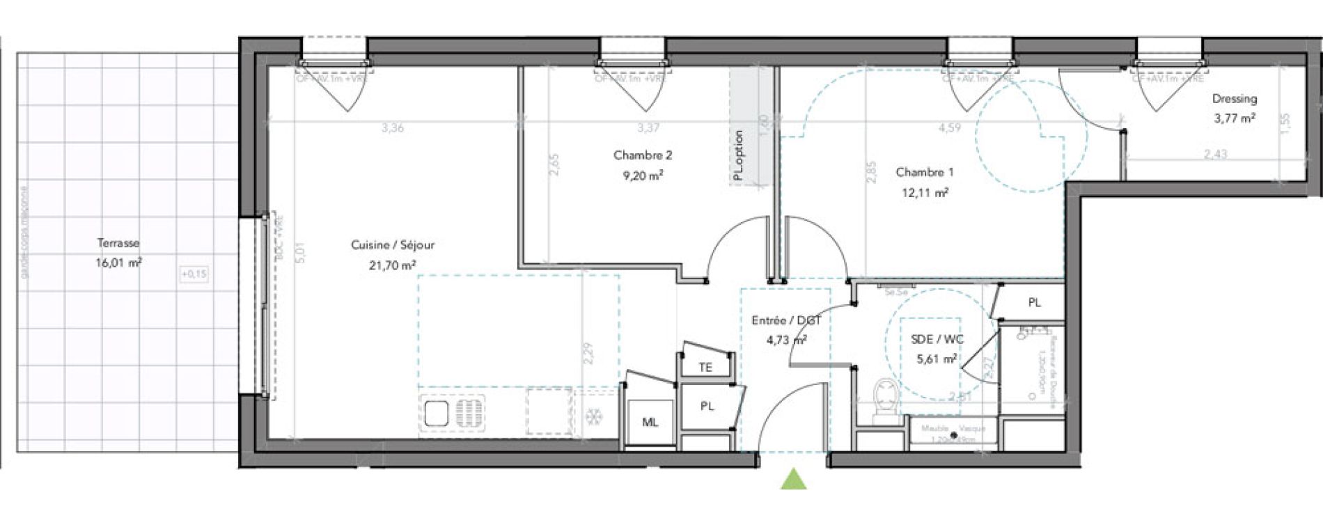 Appartement T3 de 57,12 m2 &agrave; Liffr&eacute; Centre