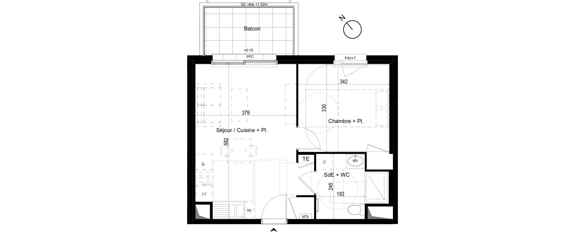 Appartement T2 de 40,47 m2 &agrave; Liffr&eacute; Centre