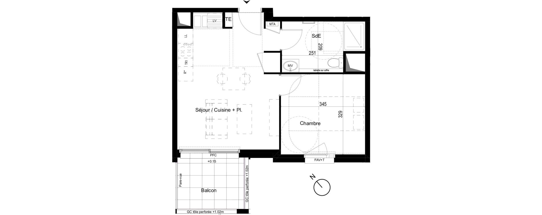 Appartement T2 de 40,25 m2 &agrave; Liffr&eacute; Centre