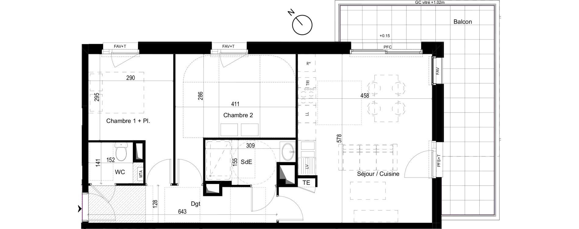 Appartement T3 de 64,68 m2 &agrave; Liffr&eacute; Centre
