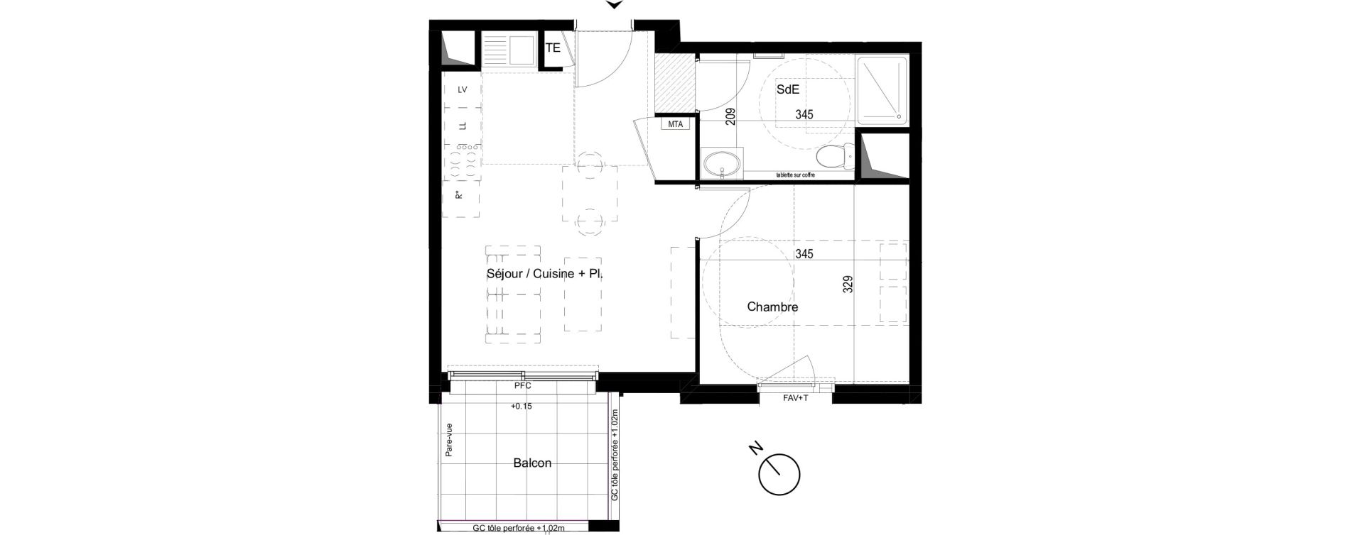 Appartement T2 de 40,23 m2 &agrave; Liffr&eacute; Centre