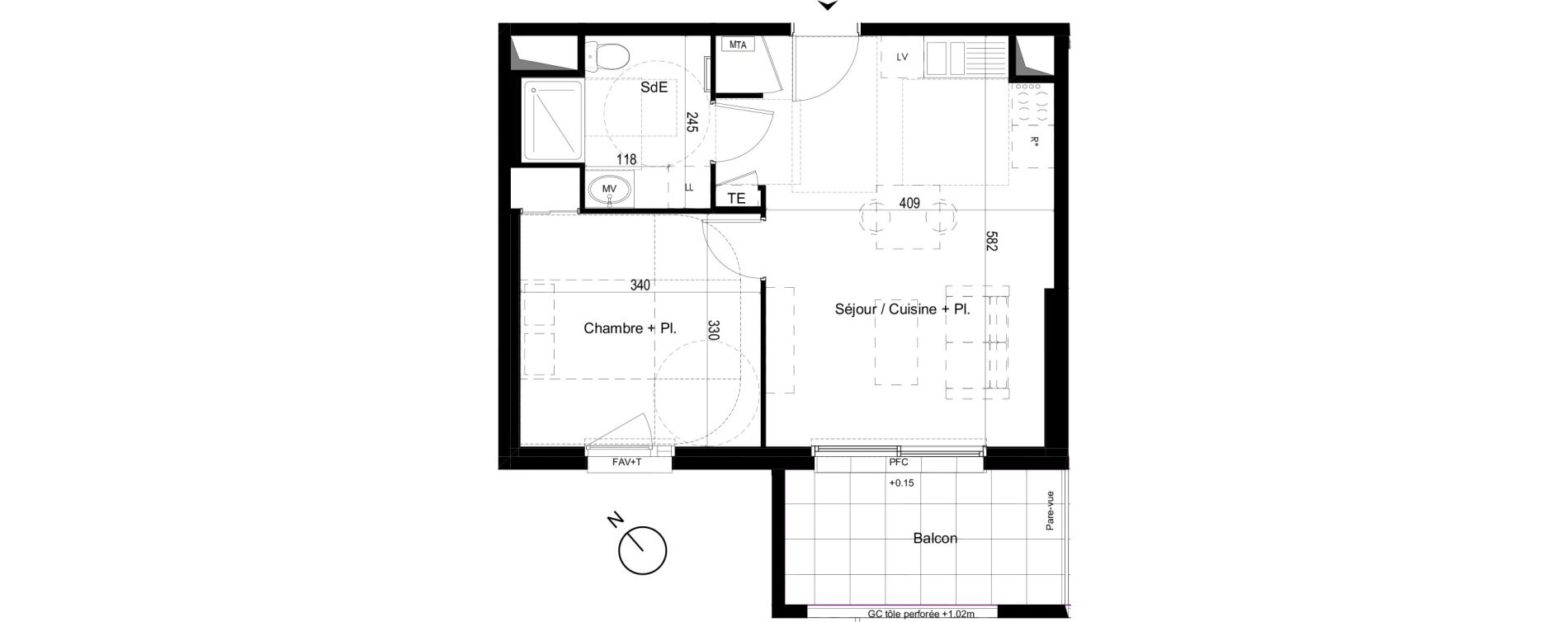 Appartement T2 de 41,81 m2 &agrave; Liffr&eacute; Centre