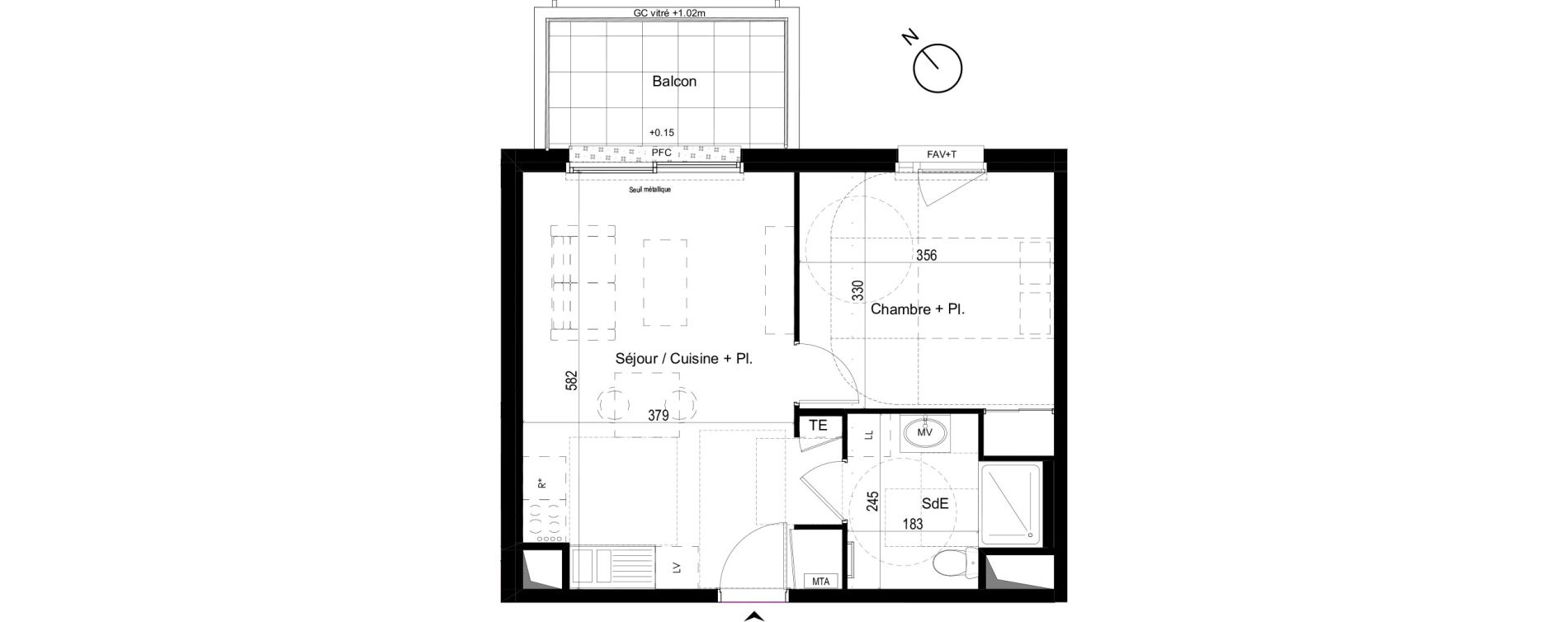 Appartement T2 de 40,96 m2 &agrave; Liffr&eacute; Centre