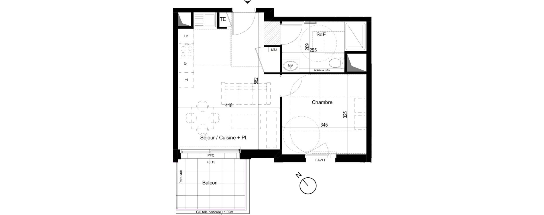 Appartement T2 de 40,25 m2 &agrave; Liffr&eacute; Centre