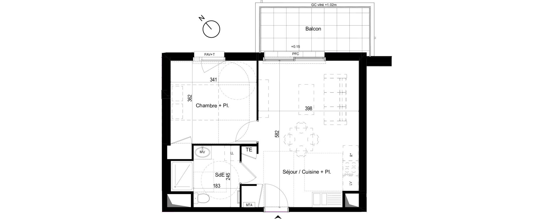 Appartement T2 de 41,54 m2 &agrave; Liffr&eacute; Centre
