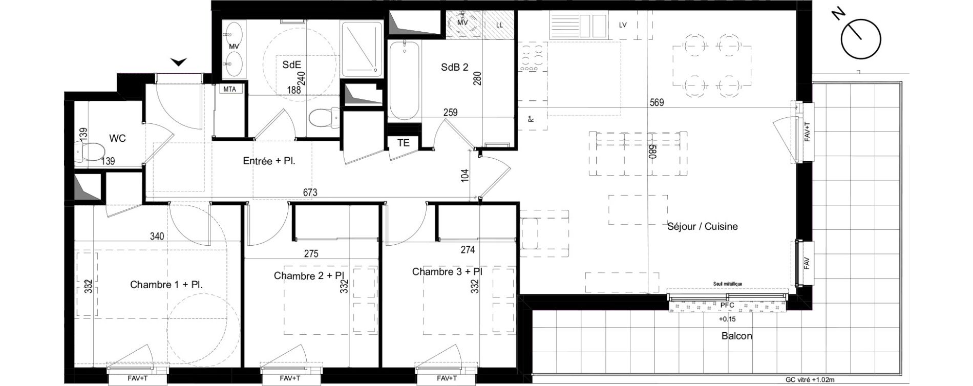 Appartement T4 de 88,83 m2 &agrave; Liffr&eacute; Centre