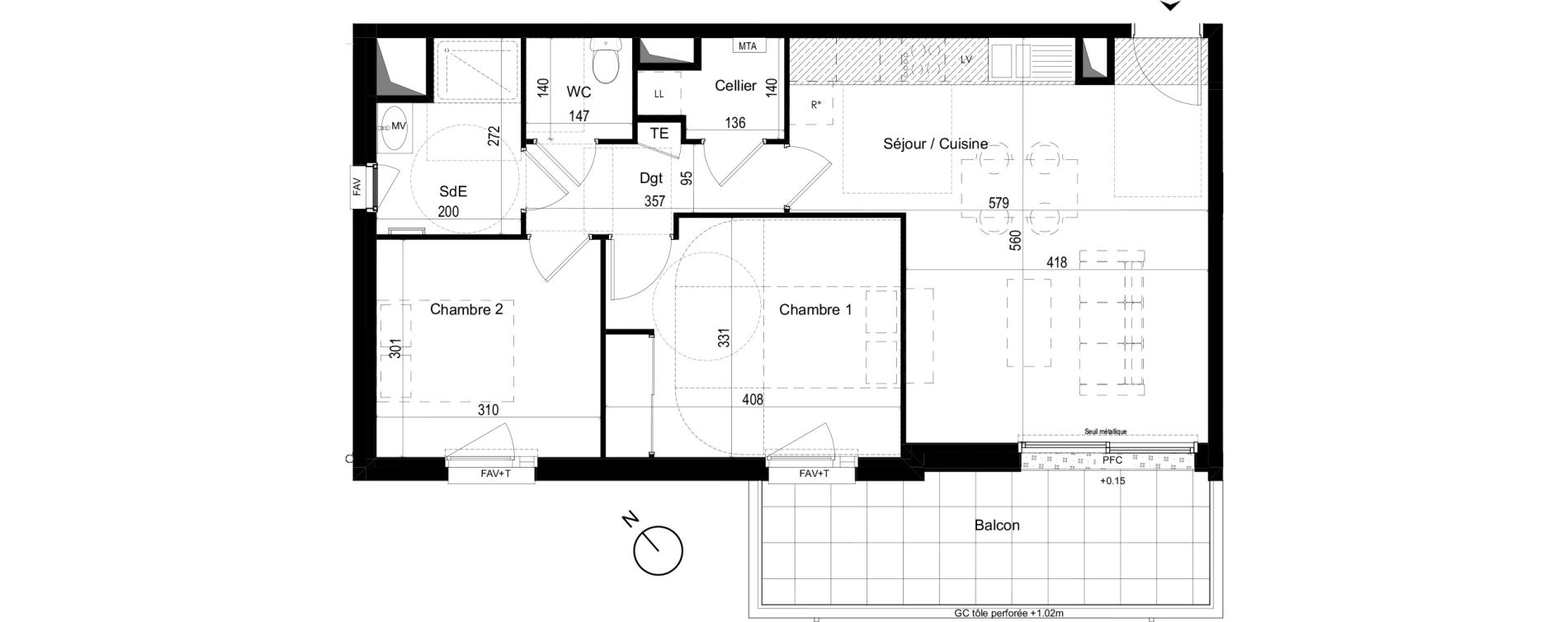 Appartement T3 de 62,53 m2 &agrave; Liffr&eacute; Centre
