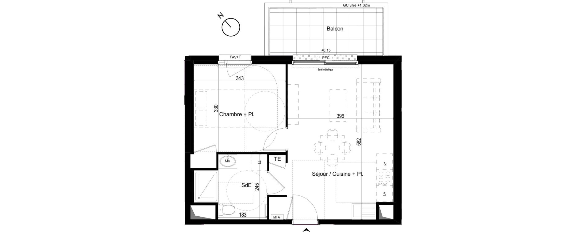 Appartement T2 de 41,51 m2 &agrave; Liffr&eacute; Centre