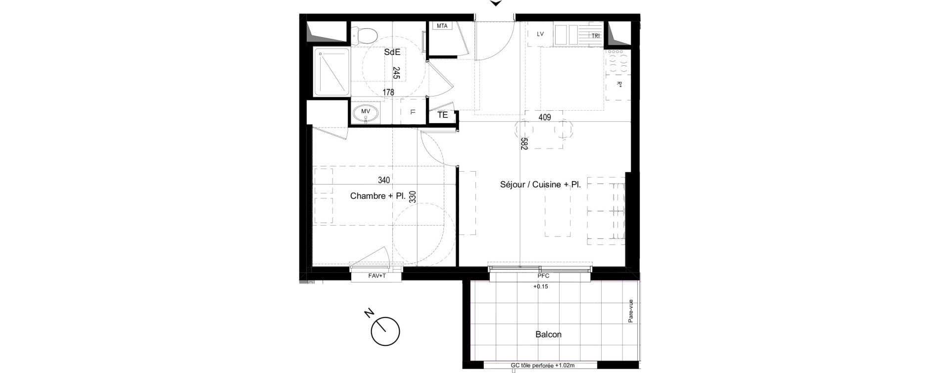 Appartement T2 de 42,04 m2 &agrave; Liffr&eacute; Centre